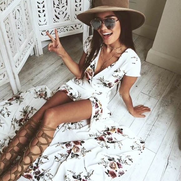 Dresses & Skirts - White Floral High Low Wrap Maxi Dress